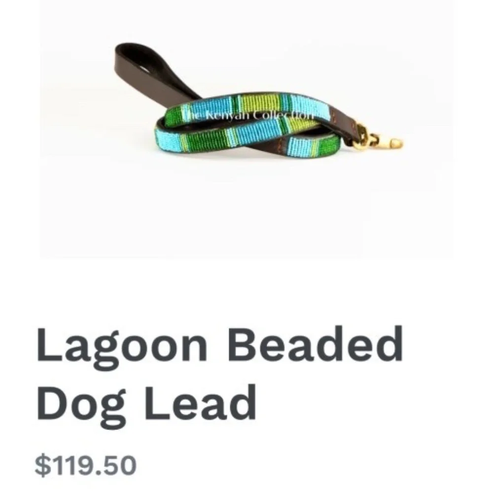 The Kenyon Collection Lagoon Beaded Leather Dog Lead and Collar NWOT